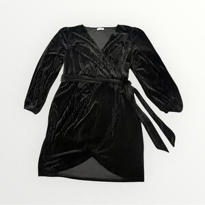 Black Velvet Wrap Dress 16W | Plus Size Long Sleeve Faux Wrap Mini Cocktail